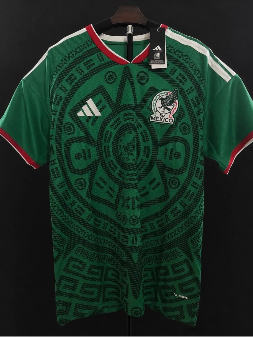 adidas Mexico Men's Green Aztec Graphic Soccer Jersey with Red & White Trim
